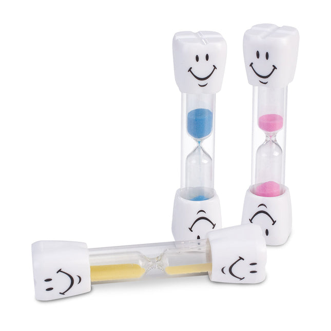 2-Minute Happy Molar Sand Timers 40/box With Assorted Sand Colors. 4" Tall. Are, 10-16733