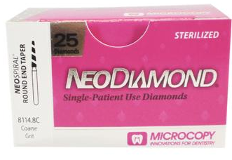 NeoDiamond NeoSpiral Diamond Bur, FG, Round End Taper Spiral, 1.4 mm, Coarse, 25/Pk, 8114.8C
