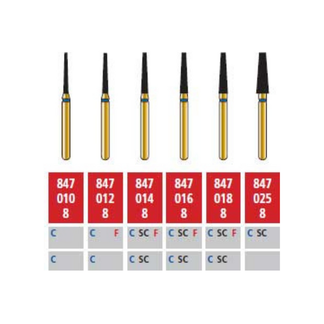 Alpen Multi-Use Diamond Burs, FG, Flat End Taper, # 847, 2.5 mm, Super Coarse, Black, 5/Pk, 60032143