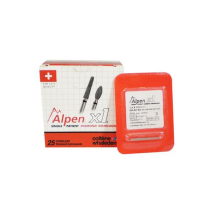 Alpen x1 Single-Use Diamond Burs, FG, Round End Cylinder, # 881, 0.9 mm, Coarse, Green, 25/Pk, X881C009