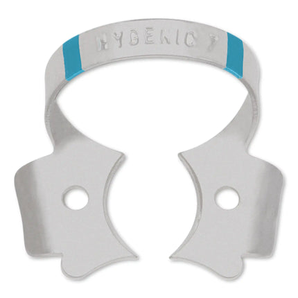 Coltene - Hygenic Fiesta Color Coded Clamps. #7 (light blue) winged metal dam clamp. Flat