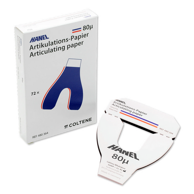 Coltene - Hanel Horseshoe Shaped Articulating Paper, Blue/Red, 80 micron, Box of 72 sheets
