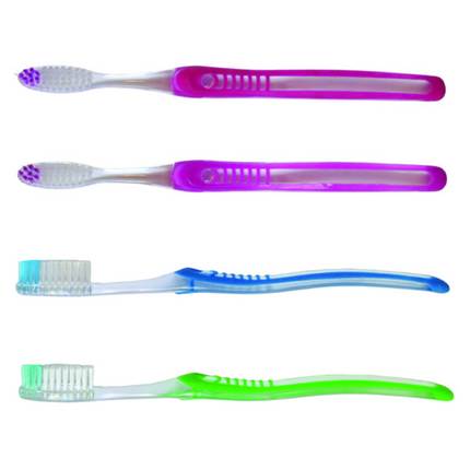 Oraline - Adult Toothbrush with 36 tufts of soft 2 color bristles, Clear handle **Discontinued