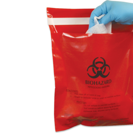 Bio Hazard Waste Bag Stick On 9 x 10 Red 200/Bx, PLS-PS850