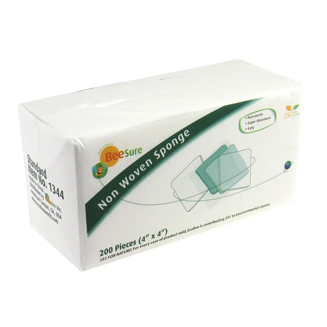 BeeSure Non-Woven Sponge NS 4x4 2000/Pk 4-ply rayon and polyester blended