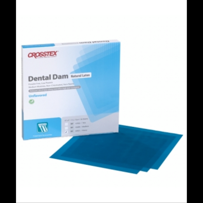 Rubber Dams, Latex, 5 x 5", Medium, Blue, Unflavored, 52/Pk