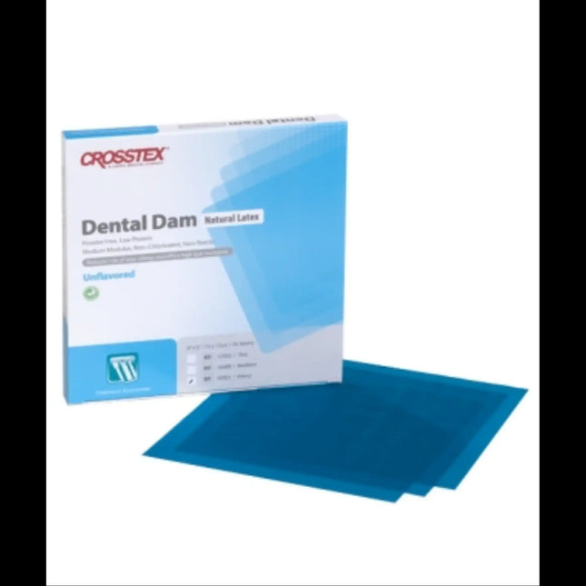 Crosstex - 5" x 5" Medium, Blue Unflavored Latex Dental Dam. Box of 52 sheets