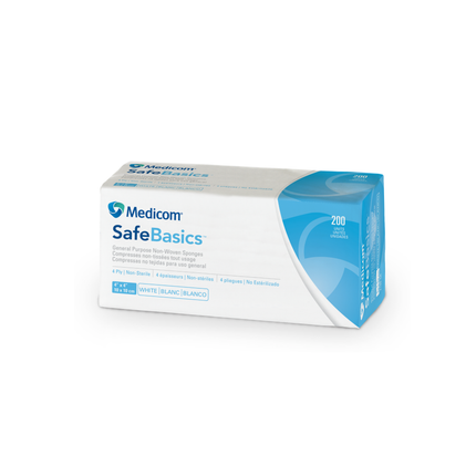 SafeBasics Non-Woven Sponges, Non-Sterile, 4-Ply, 4 "x 4", 2000/Pk, 2100-CH