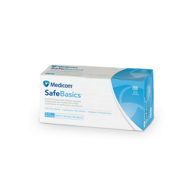 SafeBasics Non-Woven Sponges, Non-Sterile, 4-Ply, 4 "x 4", 2000/Pk, 2100-CH