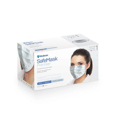 Medicom - Safe-Mask Premier Safe-Mask Premier WHITE Ear-Loop Face Mask, 50/Bx. ASTM