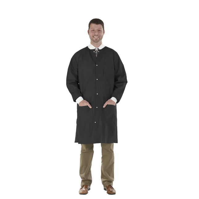 Medicom - SafeWear Hi-Perform Lab Coat Black Medium 12/Pk