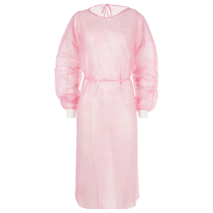 Plasdent - Premium Barrier Gown, Pink, Tie Back, Knit Cuff Sleeve, One Size Fits, 8004C-6