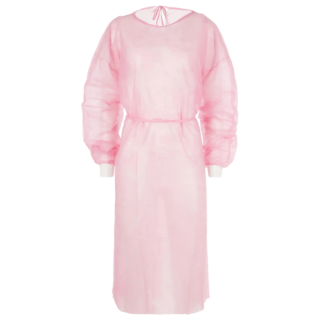Plasdent - Premium Barrier Gown, Pink, Tie Back, Knit Cuff Sleeve, One Size Fits