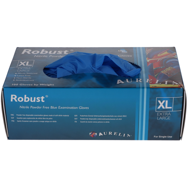Aurelia Robust Nitrile Examination Gloves, Powder-Free, Extra Large, Blue, 100/Box, 93899