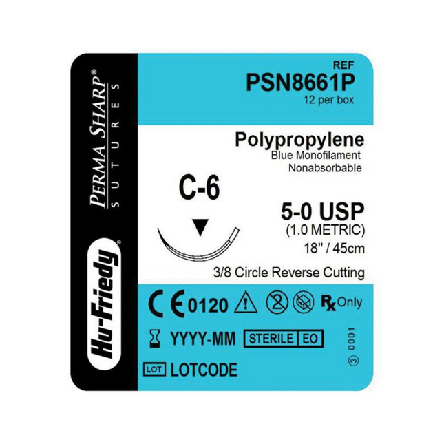 Perma Sharp Suture 5-0 Polypropylene 18" C-6 3/8 Circle 12/Bx, PSN8661P