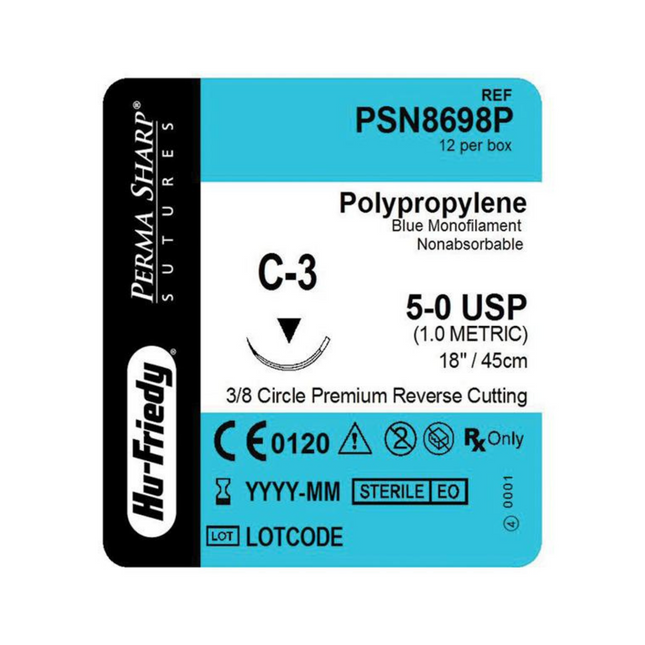 Perma Sharp Suture 5-0 Polypropylene Blue 18 C-3 Premium 12/Box, PSN8698P
