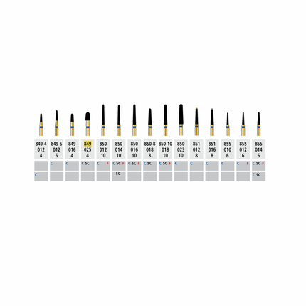 Alpen Multilayer Diamond Burs, FG, Round End Taper, # 849, 2.5 mm, Coarse, Blue, 5/Pk, 60032193