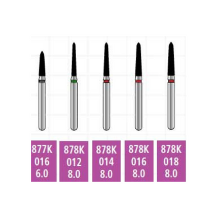 Alpen x1 Sterile Single-Use Diamond Burs, FG, Curettage/Pointed Taper, # 878K, 2.1 mm, Coarse, Green, 25/Pk, X878KC021