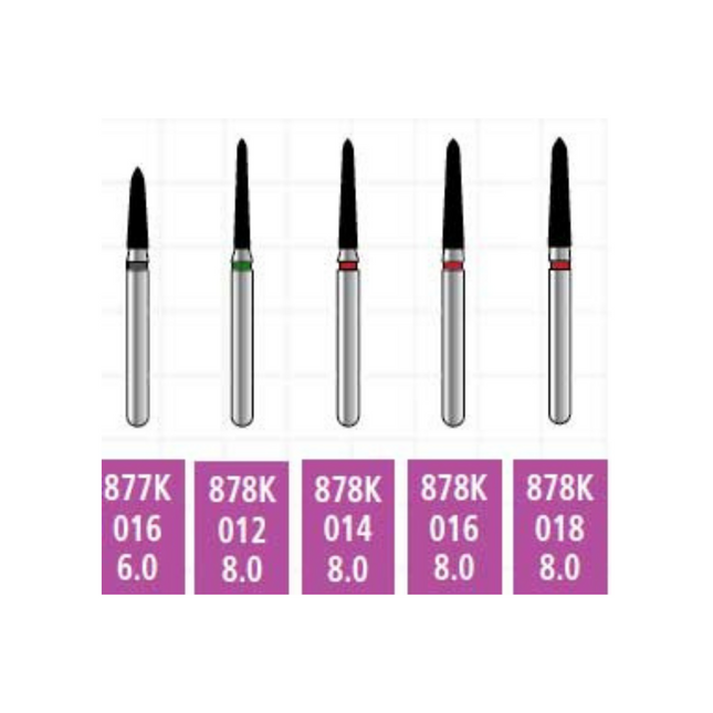 Alpen x1 Sterile Single-Use Diamond Burs, FG, Curettage/Pointed Taper, # 878K, 1.8 mm, Super Coarse, Black, 25/Pk, X878KSC018