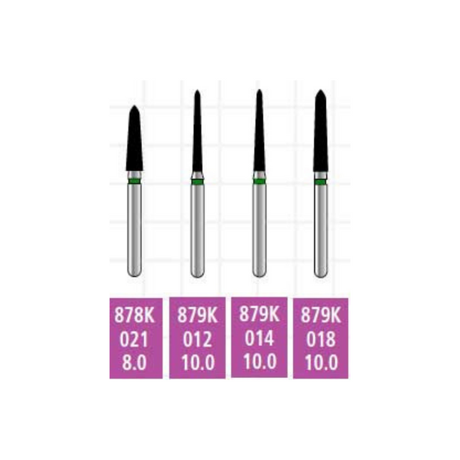 Alpen x1 Sterile Single-Use Diamond Burs, FG, Curettage/Pointed Taper, # 879K, 1.8 mm, Super Coarse, Black, 25/Pk, X879KSC018