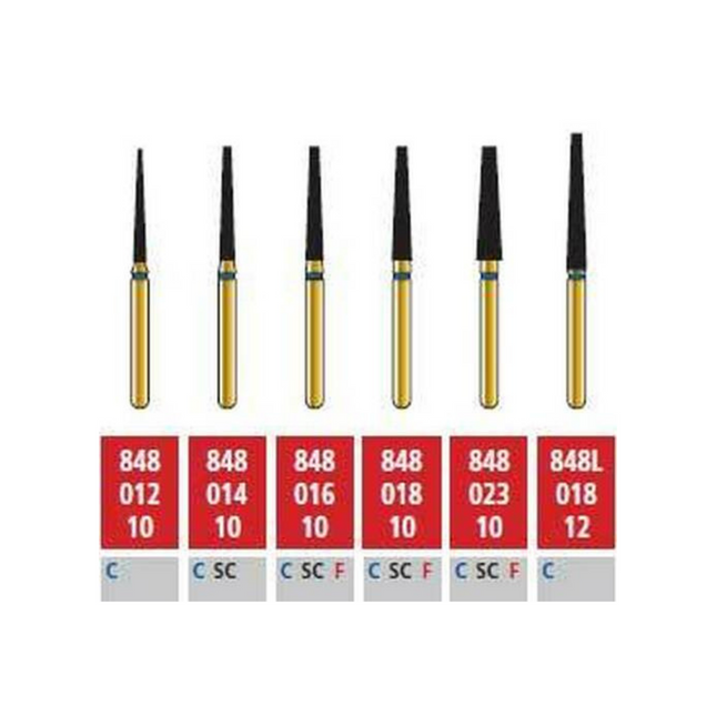 Alpen Multilayer Diamond Burs, FG, Flat End Taper, # 848, 1.4 mm, Super Coarse, Black, 5/Pk, R848SC014FG