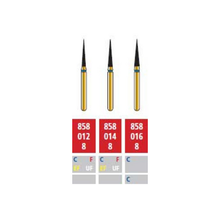 Alpen Multilayer Diamond Burs, FG, Flame, # 858, 1.4 mm, Ultra Fine, White, 5/Pk, R858UF014FG