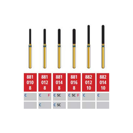 Alpen Multilayer Diamond Burs, FG, Round End Cylinder, # 881, 1.4 mm, Super Coarse, Black, 5/Pk, 60032603
