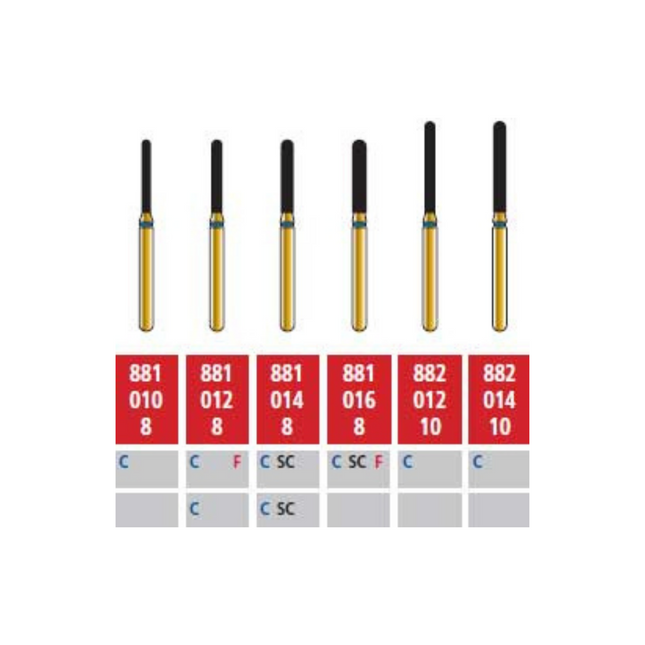 Alpen Multilayer Diamond Burs, FG, Round End Cylinder, # 881, 1.4 mm, Super Coarse, Black, 5/Pk, 60032603