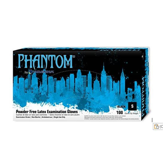 Adenna Phantom Latex Exam Gloves: Small, Black Color, Powder-free - PHM912