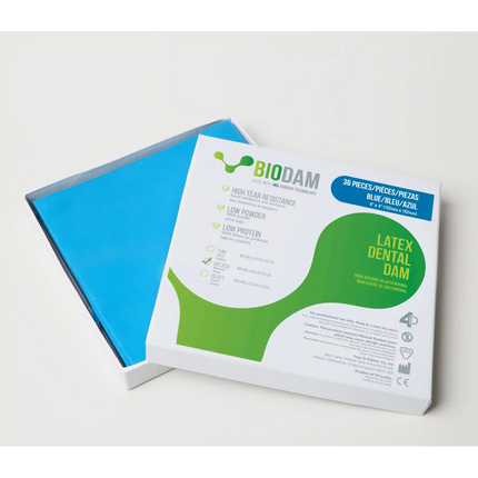 Biodam Latex Dental Dam 6" x 6", Medium, Blue, 36/Pk,