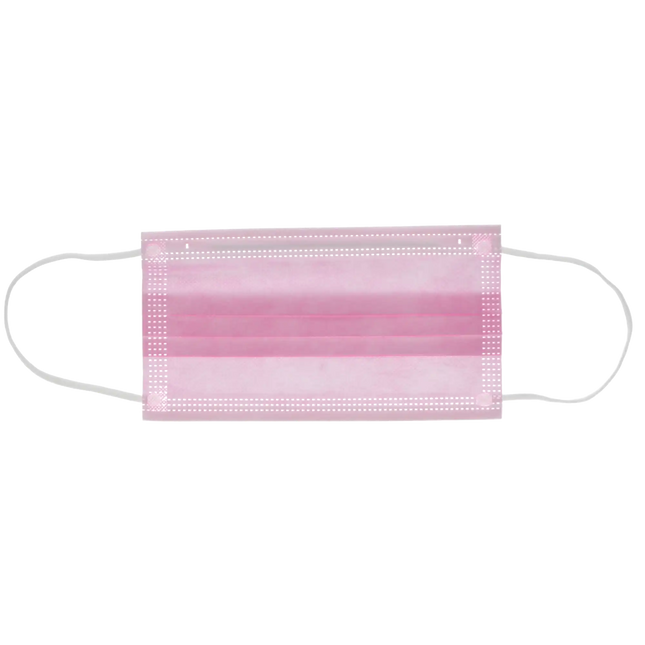 HSB - Earloop 3-PLY Masks 50/Bx ASTM 2 Pink BFE=>98, PFE=>98, Synthetic Blood 120 mmHg