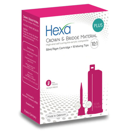 Hygedent - Hexa Temp Crown & Bridge Material 10:1 Ratio 50ml, GERMAN MADE, 1 Cartridge+10Mixing Tips, BLEACH, HT-0006