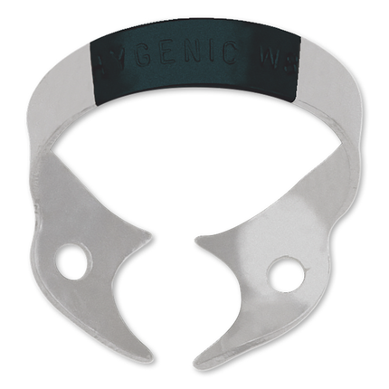 Hygenic Fiesta, Rubber Dam Clamp Wingless, # W8A, Small Partially Erupted Molars, Black, 1/Pk, H02799