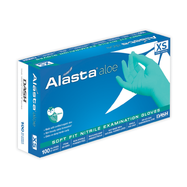 Alasta Aloe Nitrile Gloves, Powder-Free, Extra-Small, 100/Box, AA100XS