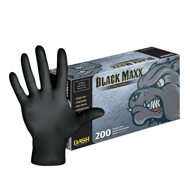 Dash - Black Maxx Nitrile Exam Gloves, Thin, Powder-Free, Large, 200/Box, BMNT200L