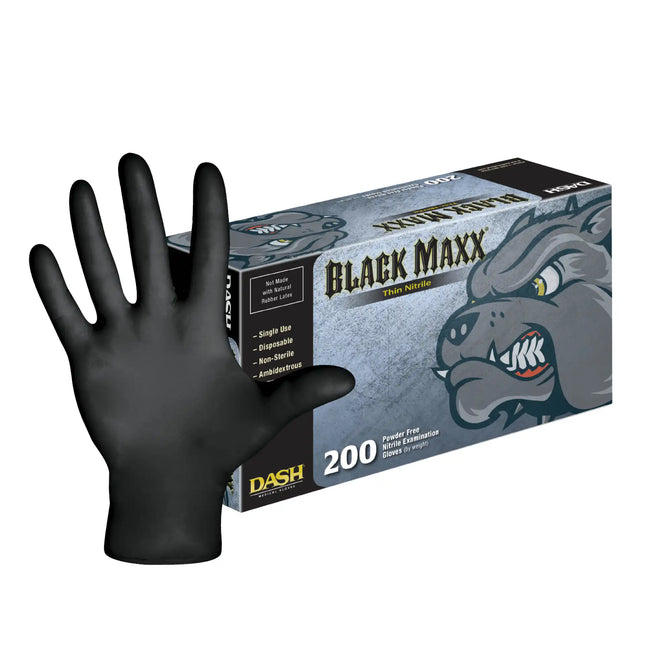 Dash - Black Maxx Nitrile Exam Gloves, Thin, Powder-Free, Extra-Large, 200/Box, BMNT200XL