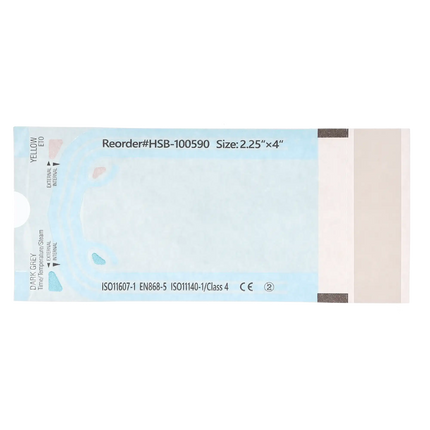 HSB - 2.25"?x?4" - Paper/Blue Film Self-Sealing Sterilization Pouch, Bulk Pack 500/Bx