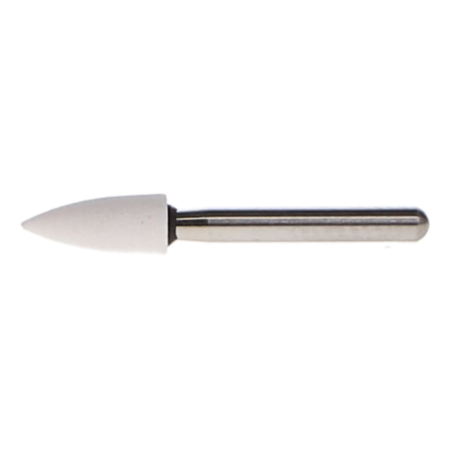 HSB - FL2 FG White Mounted Stone, 12/Pk. Flame finishing stones. Aluminum Oxide for fine finishing of composites (Equiv Shofu 0244)