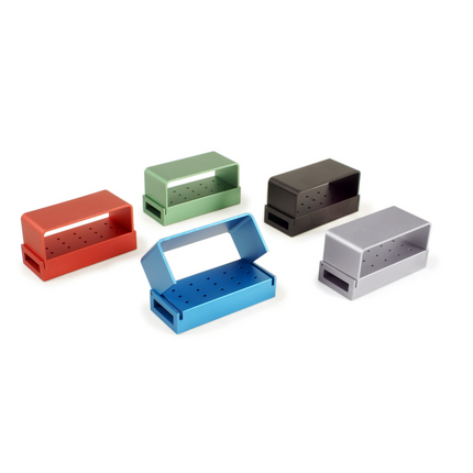 Bur Blocks, Aluminum, with Cover, FG, 15-Hole, Black, 1/Pk