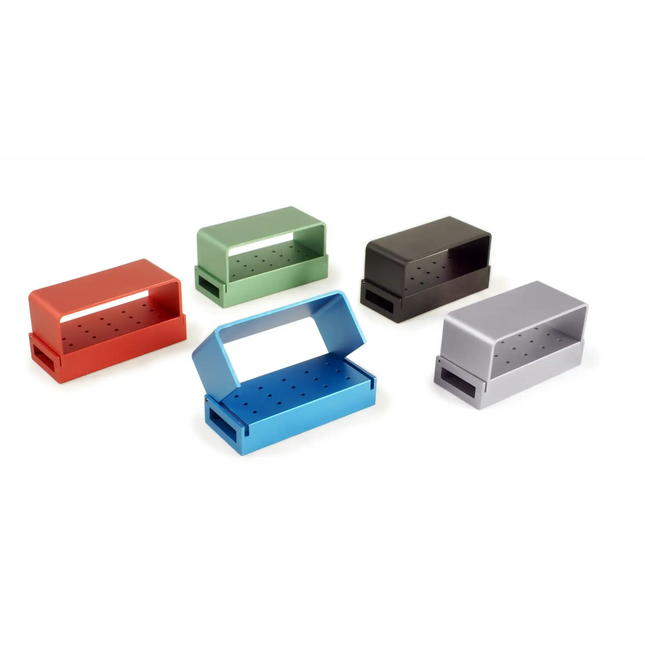 Pac-Dent - Bur Blocks, Aluminum, with Cover, FG, 15-Hole, Black, 1/Pk