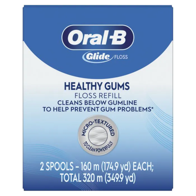 Oral-B Glide Healthy Gums Floss 160M Refill unflavored, 2 count (replaces 80303244)