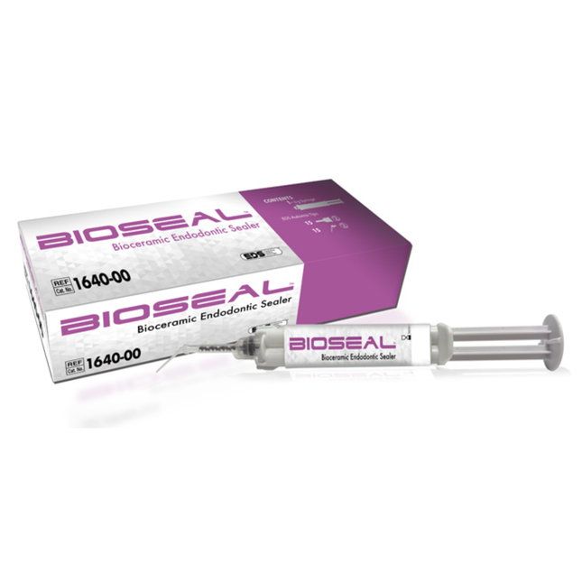 Bioseal Bioceramic Endodontic Sealer, 10 gm Auto Mix Syringe, 15 Angled Endo Tips, 1640-00
