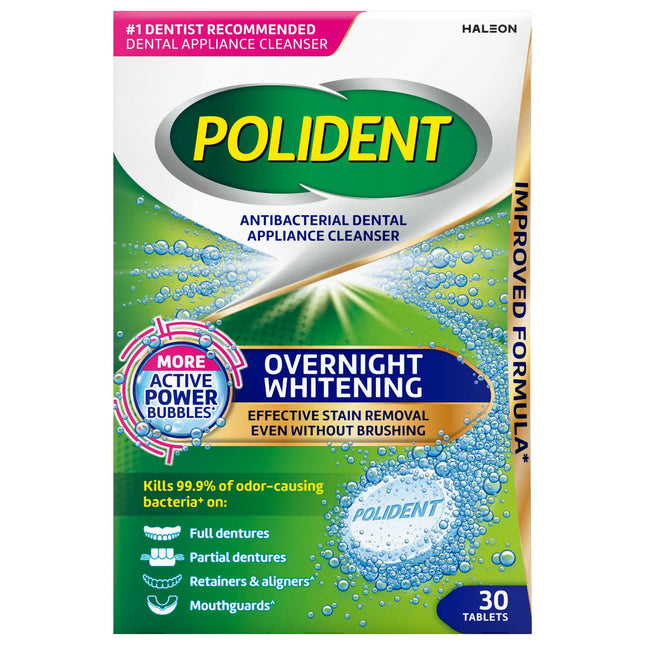 Polident Overnight Denture Cleanser Tabs 1 x 30  (Replaces GLA-03443)