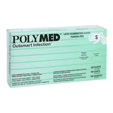Polymed Latex Powder-Free Exam Gloves, Small, 100 per box