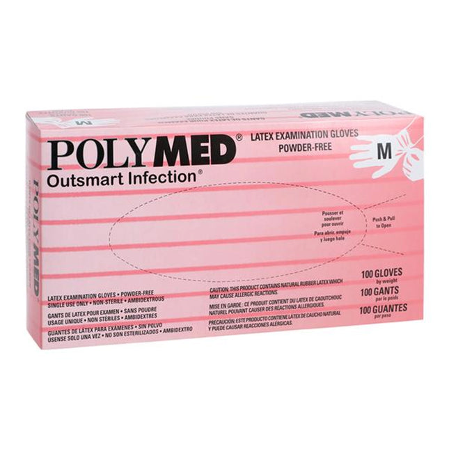 Polymed Latex Gloves, Medium, box of 100