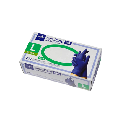 Medline - Sensicare Silk Nitrile Exam Gloves | Large 250/box Powder-Free Fingertip-Textured Dark Blue