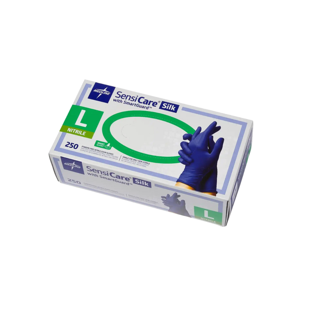 Medline - Sensicare Silk Nitrile Exam Gloves | Large 250/box Powder-Free Fingertip-Textured Dark Blue