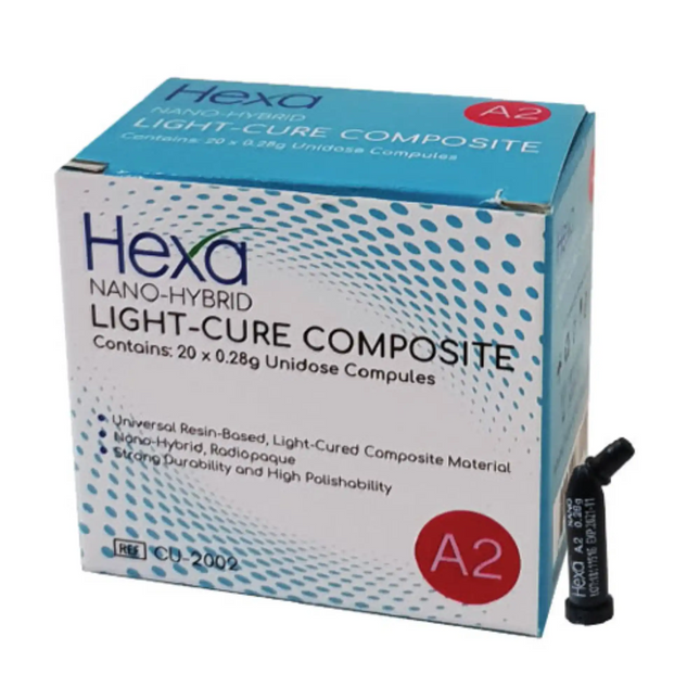 Hygedent - Hexa Nano Hybrid Light Cure Composite A2 20 X 0.28 Gm Unidose Compules. Universal Resin Based