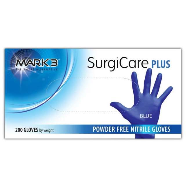 Mark3 Surgicare Plus Blue Powder Free Nitrile Exam Gloves Small 200/box Offers Exceptional
