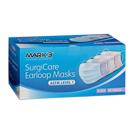 Mark3 - SurgiCare Pink Earloop Face Masks Level 1 3ply 50/bx.